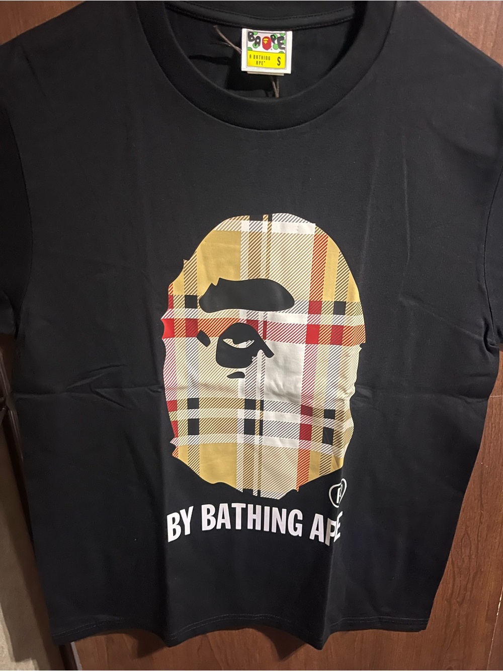 Bape black Plaid Logo Tee